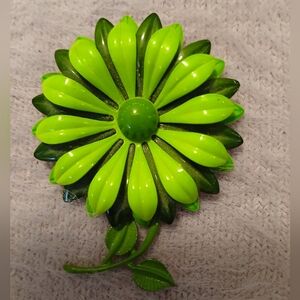 Vintage Enamel Mod Green Flower Brooch Pin 1960s - 1970s ST Patricks Day